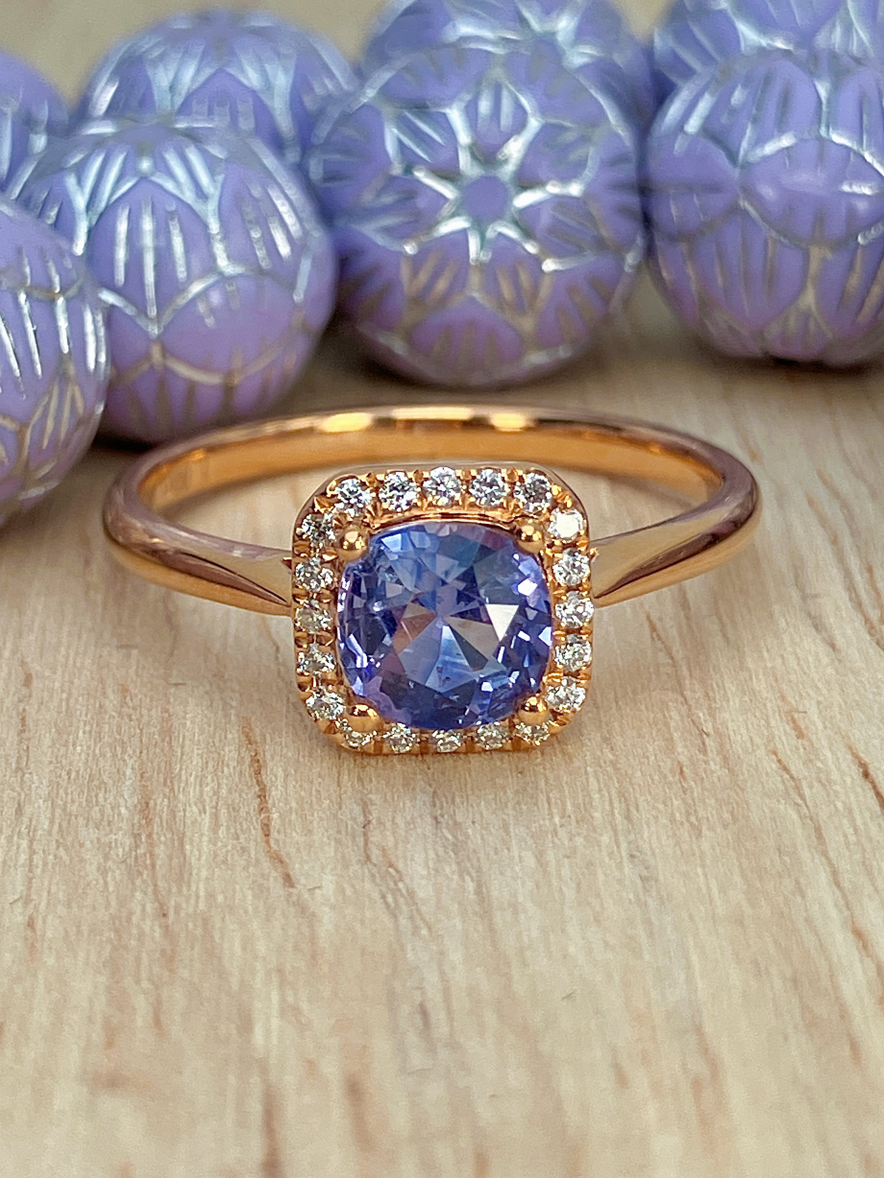 18K Rose Gold Square purple Sapphire and Diamond Ring 1.00Carats