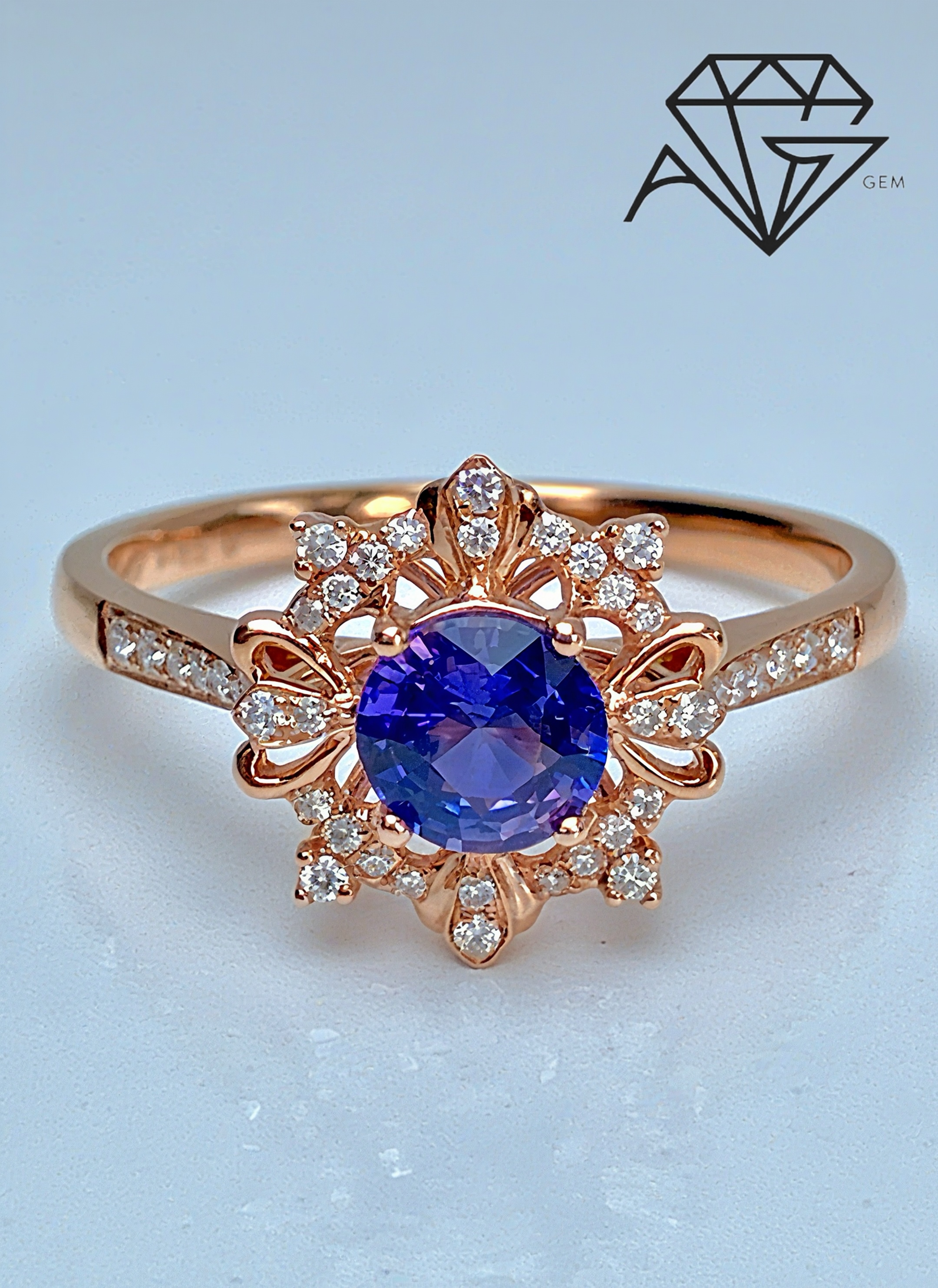 18K Rose Gold Round Purple Sapphire & Diamond Ring  0.59 Carats