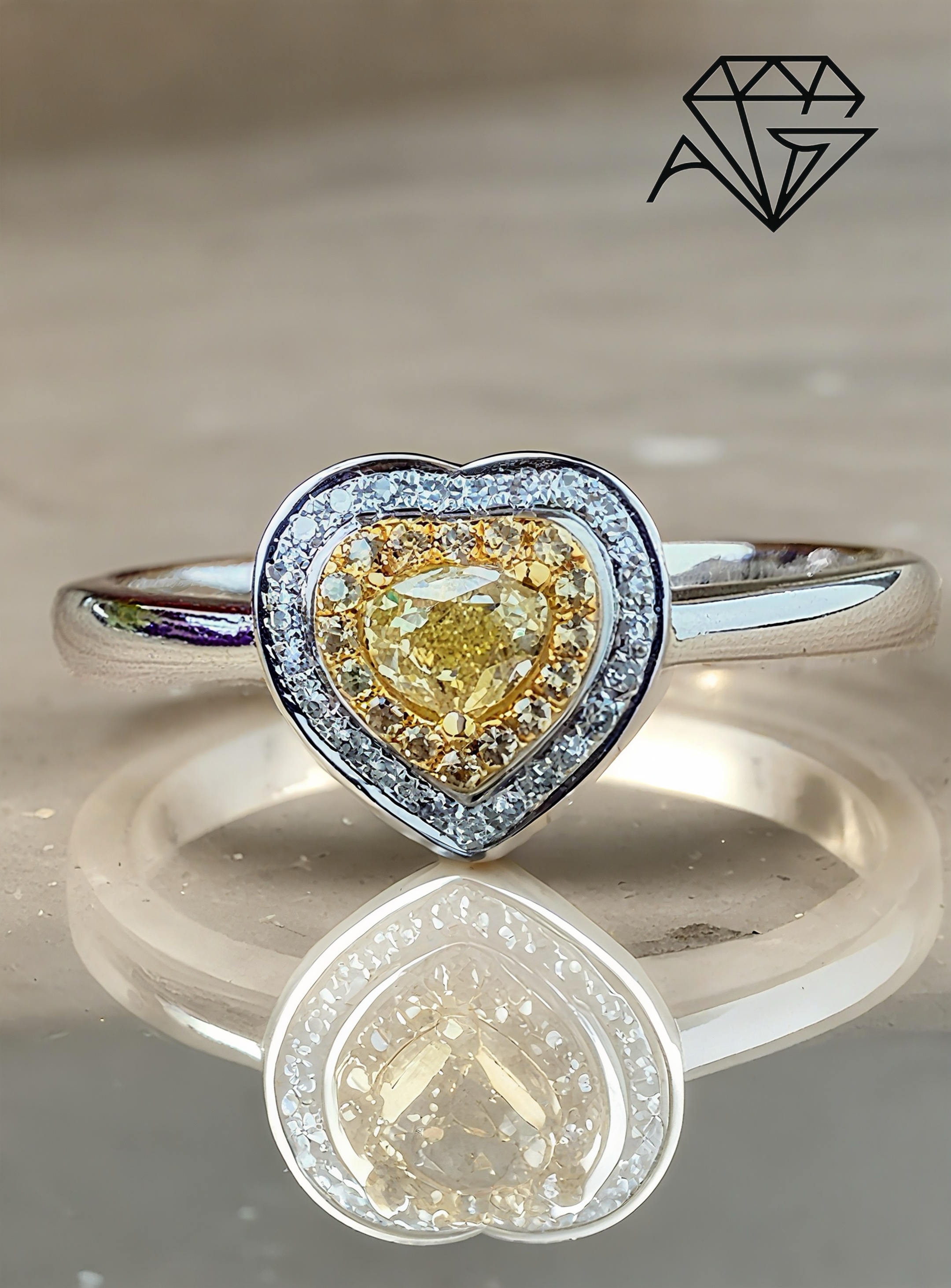 18K White Gold Heart-Shaped Diamond Ring  0.250 Carats