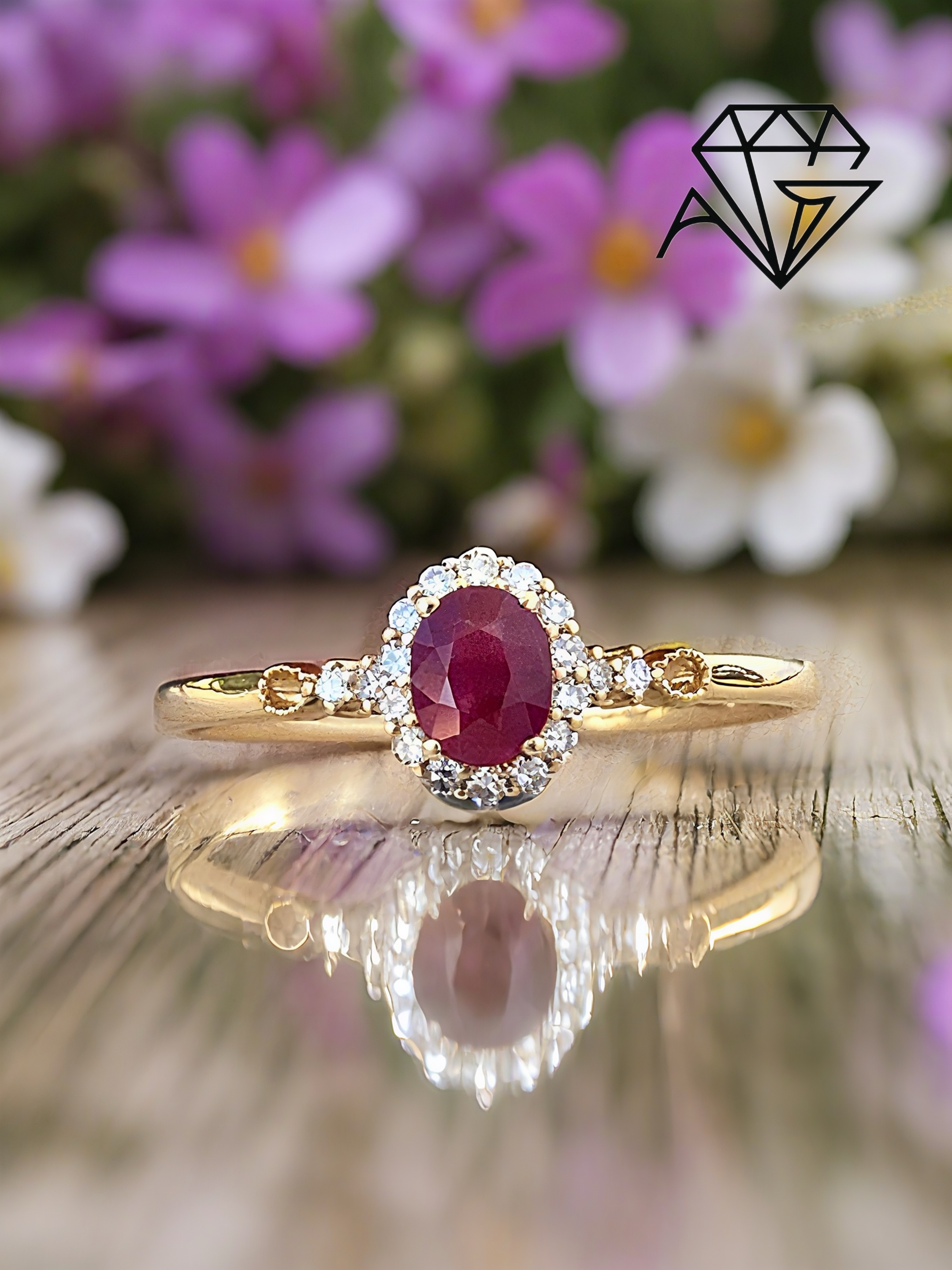 18K Gold Oval-Shaped Pink Sapphire & Diamond Ring  0.28 Carats