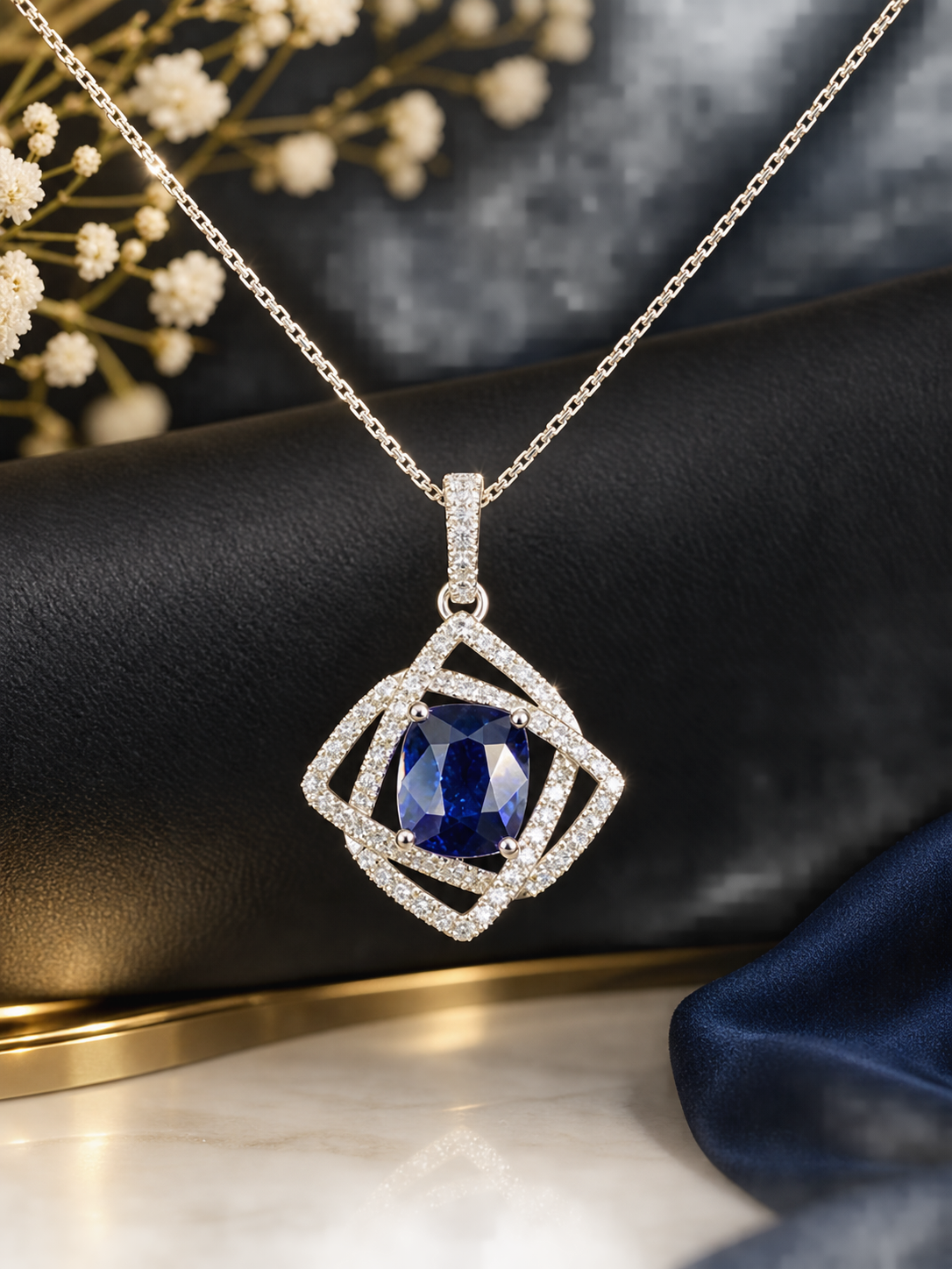 18K White Gold Blue Sapphire Pendant â€“ 0.88 Carats