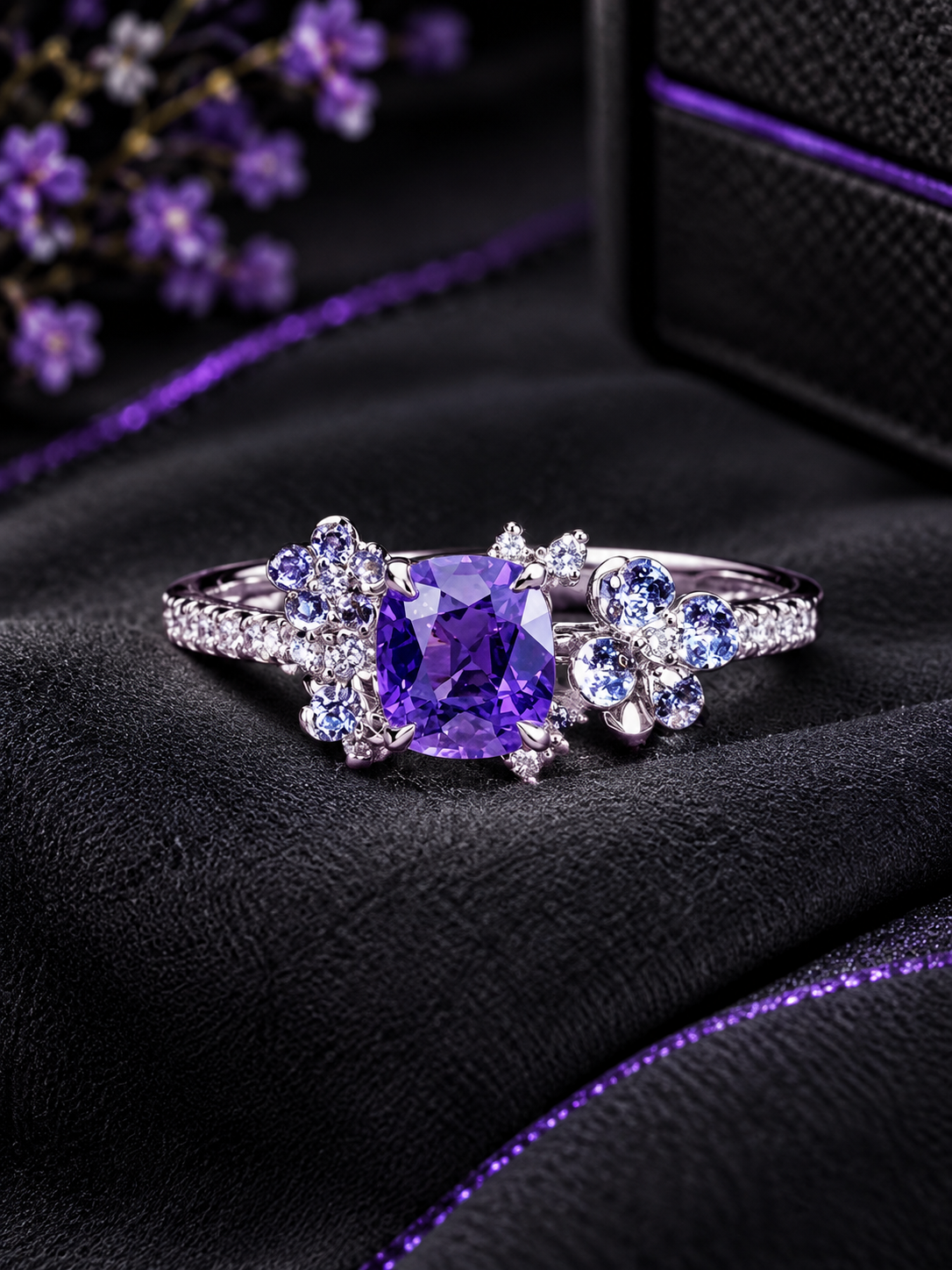 18K White Gold Purple Sapphire & Diamond Ring â€“ 0.76 Carats 