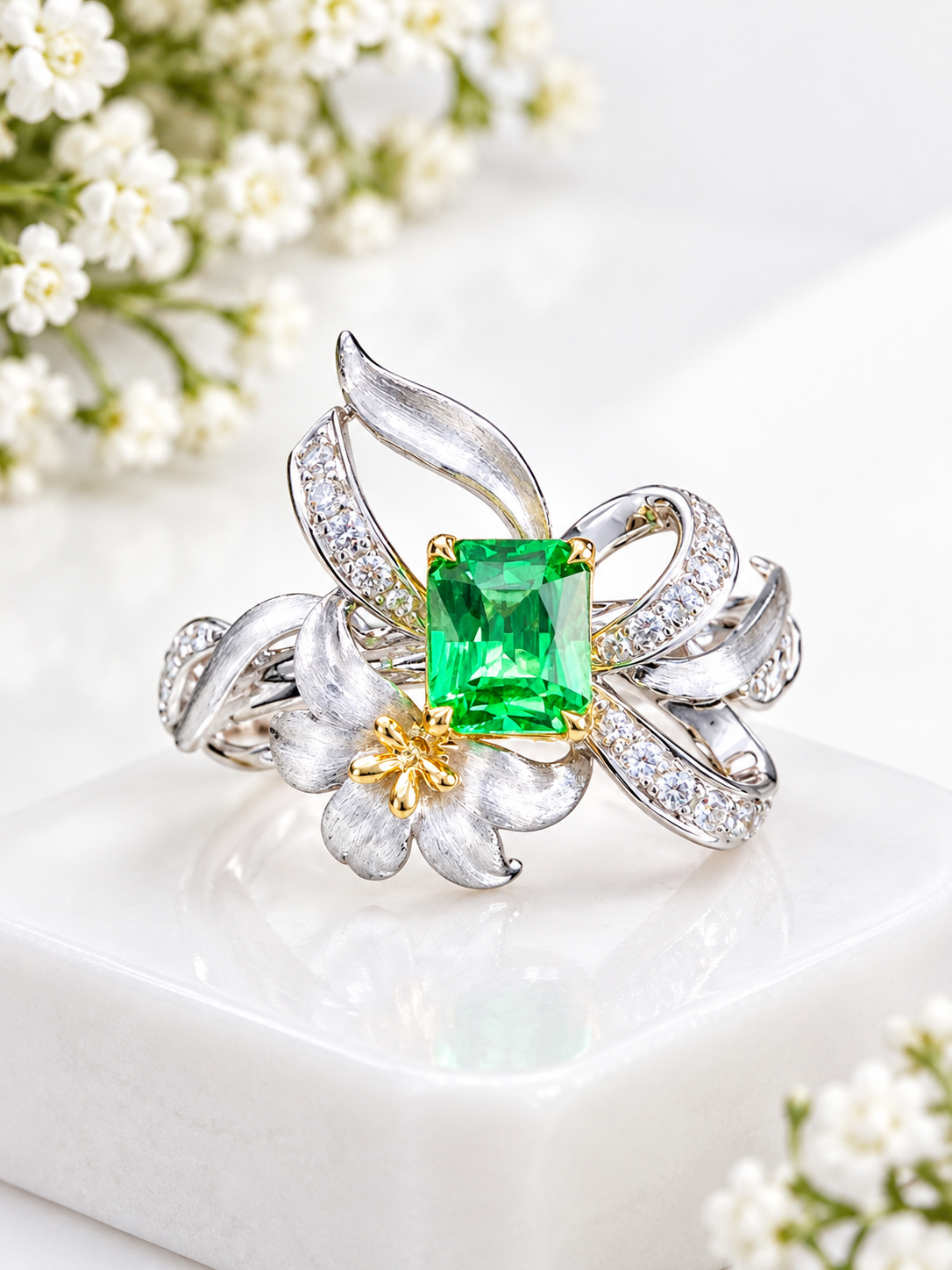 18K White Gold Tsavorite & Diamond Ring â€“ 1.10 Carats 